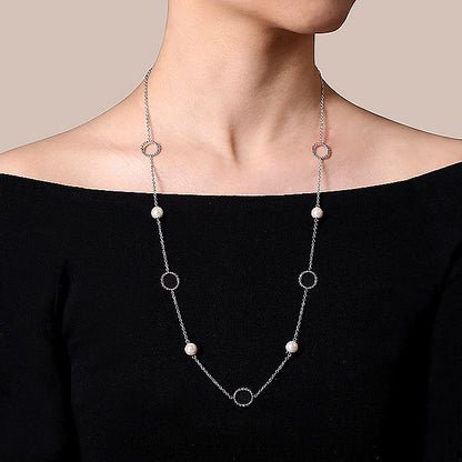 Gabriel & Co Sterling Silver Pearl and Open Circle Station Necklace