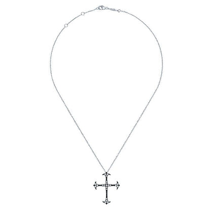 Gabriel & Co Silver Black Rhodiumed Cross White Sapphire Pendant Necklace - Colored Stone Pendants
