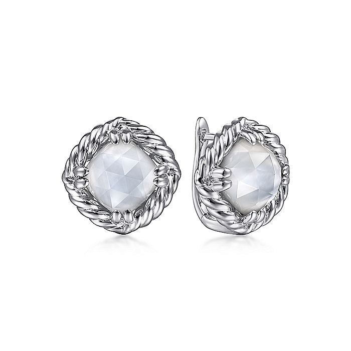 Gabriel & Co Sterling Silver Earrings with Cushion Mother of Pearl Studs - Colored Stone Earrings