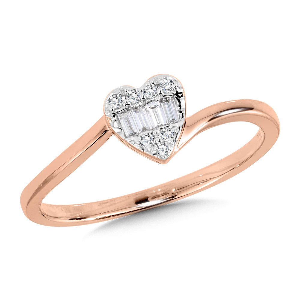 Ladies 14 Karat Rose Gold Diamond Heart Ring - Diamond Fashion Rings - Women's