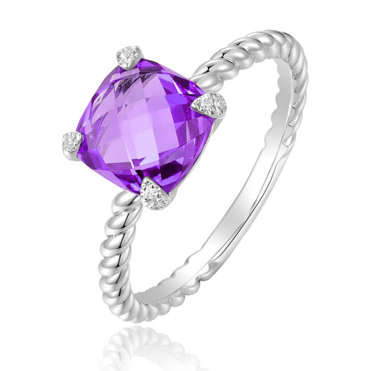 Luvente 14 Karat White Gold Cushion Cut London Amethyst Ring