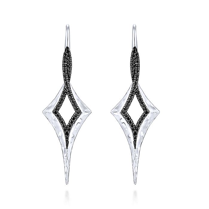Gabriel & Co Sterling Silver Elongated Hammered Kite Earrings With Black Spinel - Colored Stone Earrings