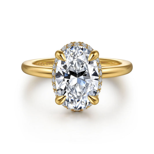 Gabriel & Co. 14 Karat Yellow Gold Oval Hidden Halo Semi-Mount Engagement Ring