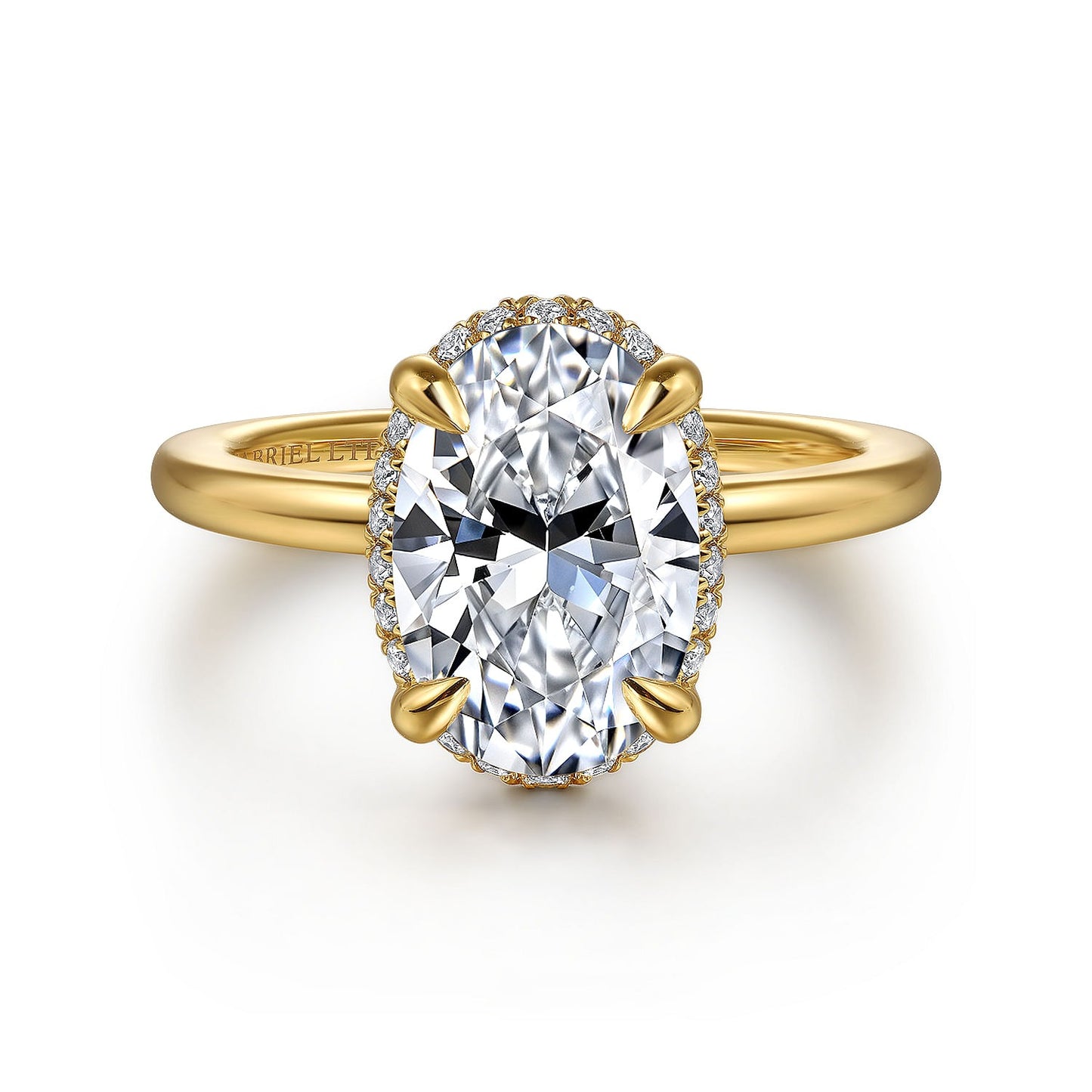 Gabriel & Co. 14 Karat Yellow Gold Oval Hidden Halo Semi-Mount Engagement Ring