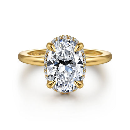 Gabriel & Co. 14 Karat Yellow Gold Oval Hidden Halo Semi-Mount Engagement Ring