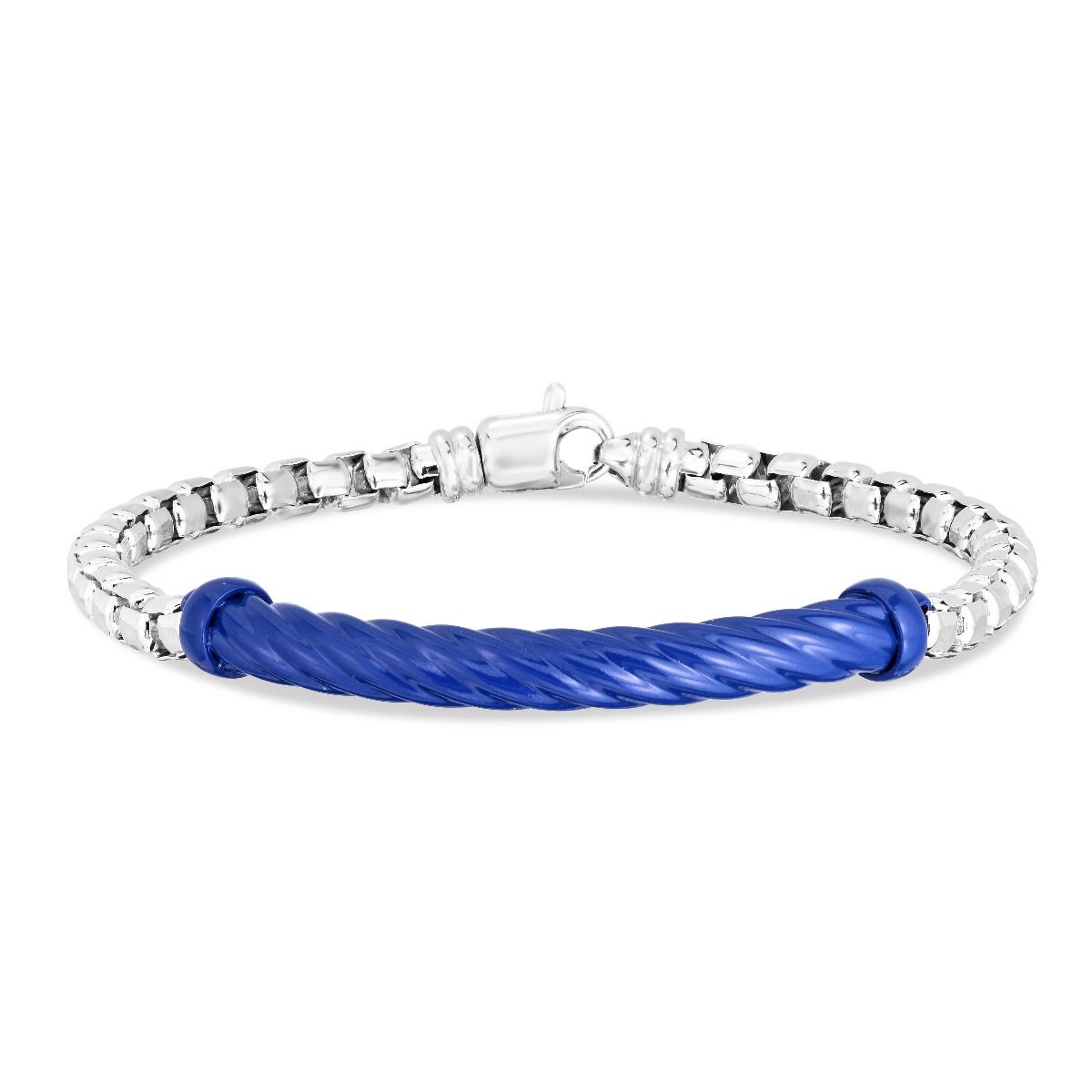 Phillip Gavriel Blue Enamel Cable Bracelet - Gents Bracelet