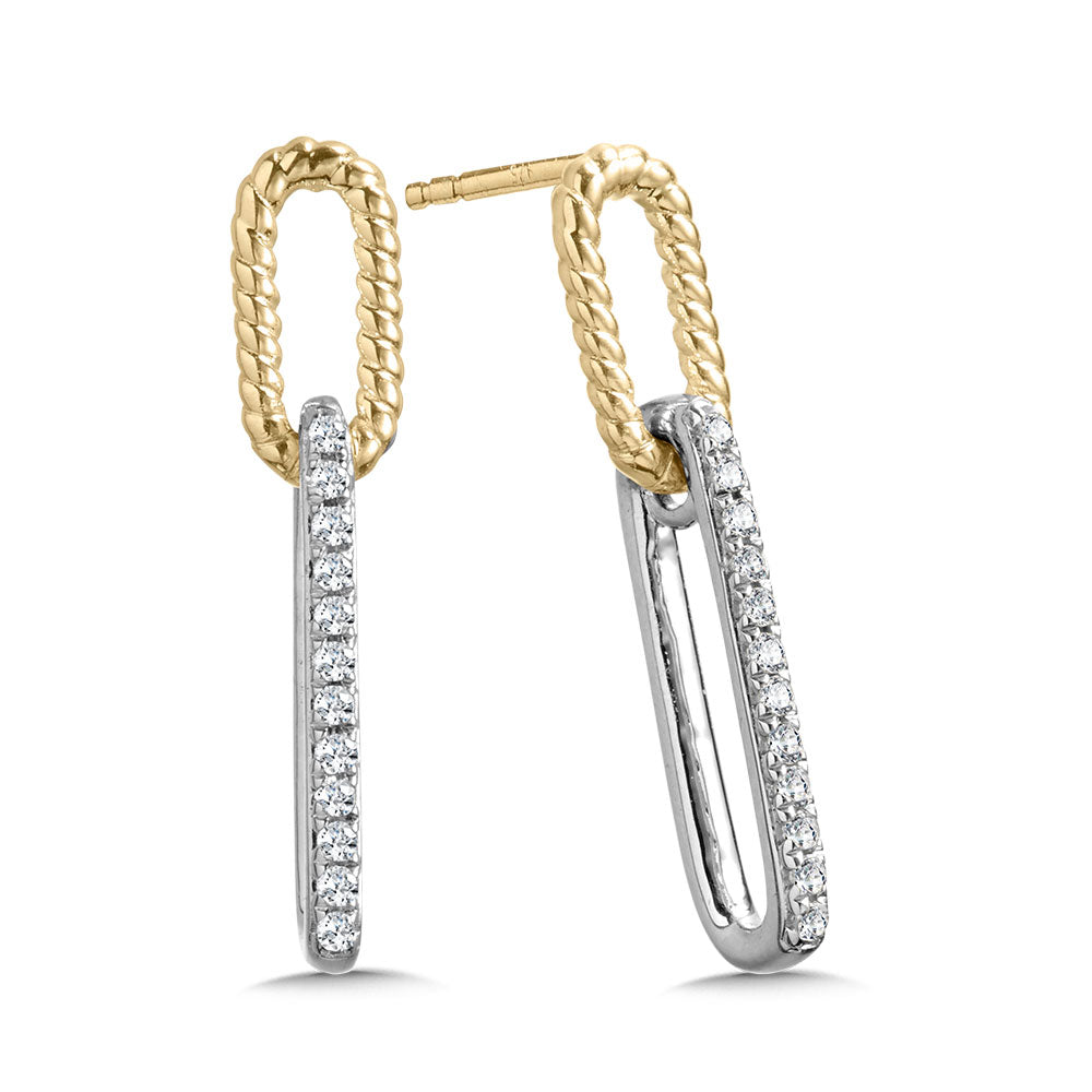 Pair of Ladies Two Tone Diamond Paperclip Earrings - Diamond Earrings