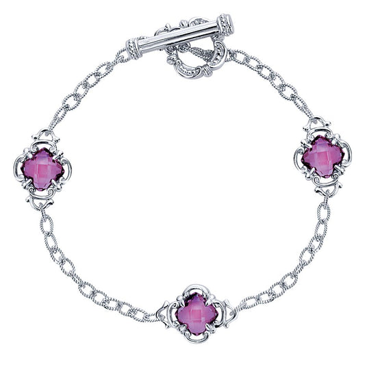 Gabriel & Co Silver Textured Amethyst Bracelet