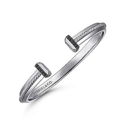 Gabriel & Co Sterling Silver Open Cuff Bracelet with Black Spinel