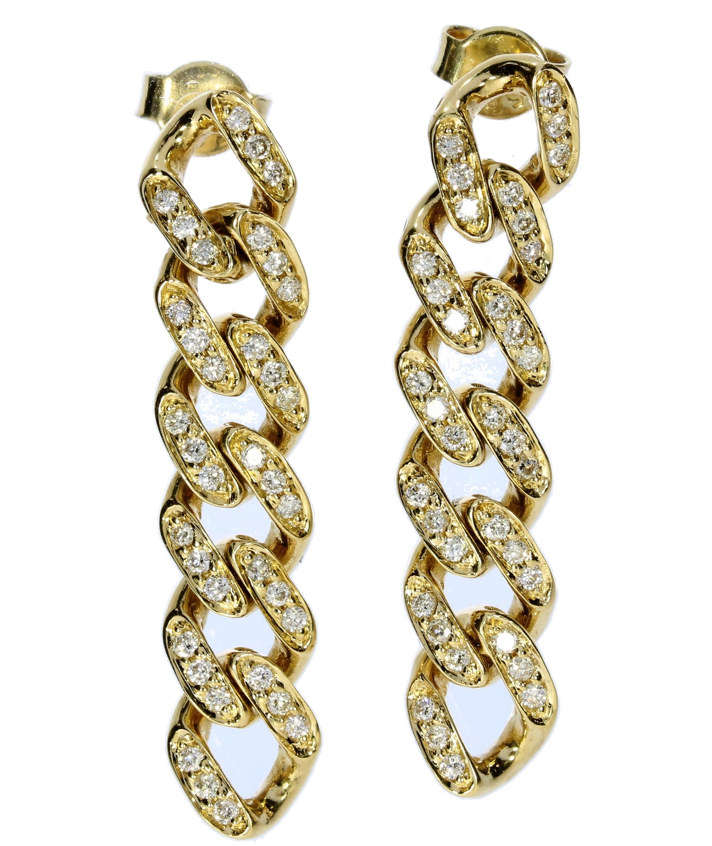 Pair Of Yellow Gold Diamond Cuban Link Earrings