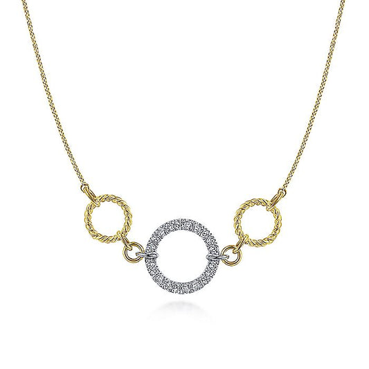 Gabriel & Co. Twisted Rope and Pavé Diamond Circle Necklace - Diamond Necklaces