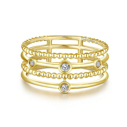 Gabriel & Co Yellow Gold Bezel Set Diamond Station Layered Ring - Diamond Fashion Rings - Women's