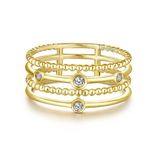 Gabriel & Co Yellow Gold Bezel Set Diamond Station Layered Ring