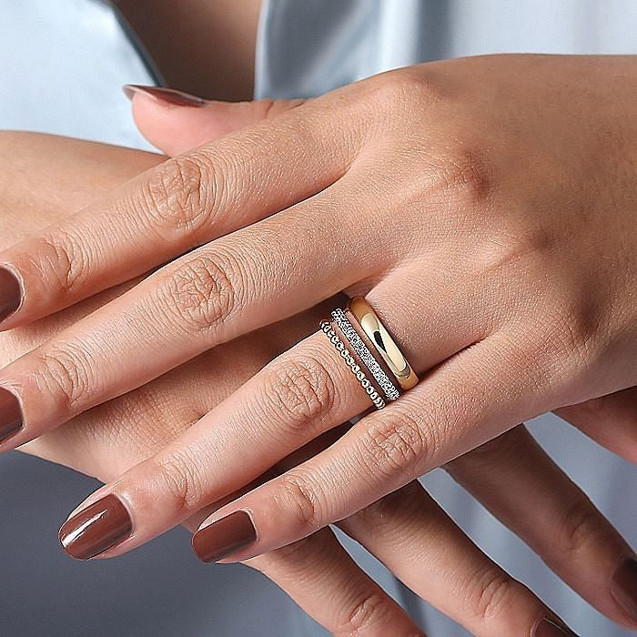 Gabriel & Co. Yellow and White Gold Diamond Bujukan Stacked Ring