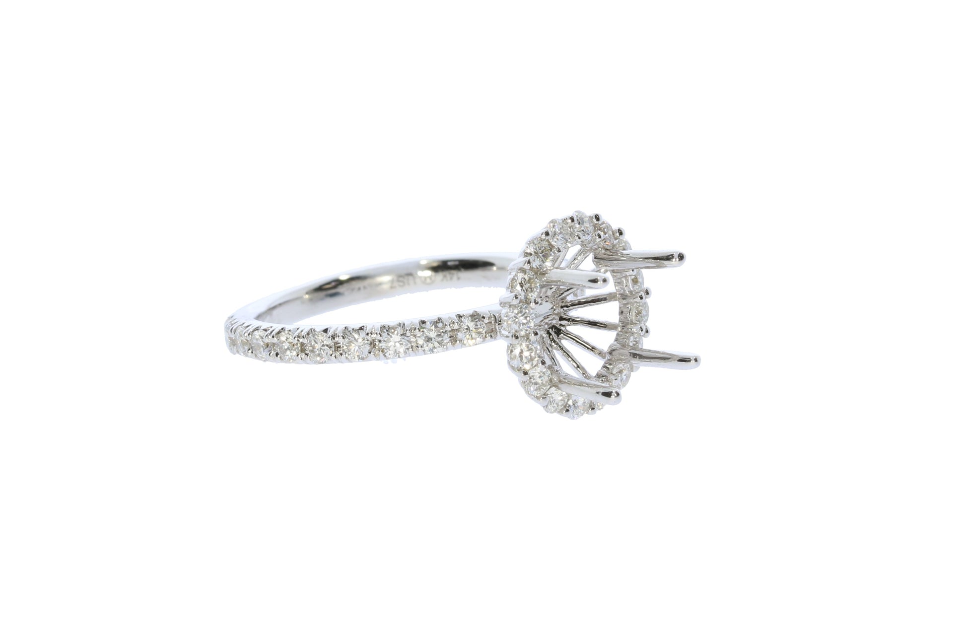 Ladies White Gold Round Halo Semi-Mount Engagement Ring - Diamond Semi-Mount Rings