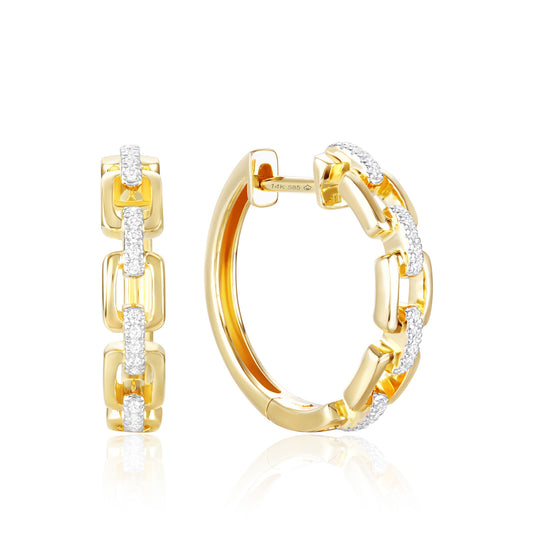 Luvente Yellow Gold Chain Link Diamond Hoop Earrings - Colored Stone Earrings