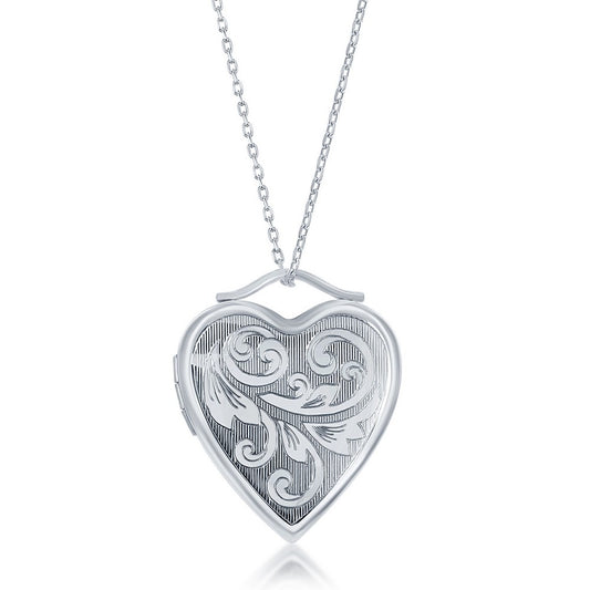 Sterling Silver Leaf Swirl Heart Locket - Silver Necklace