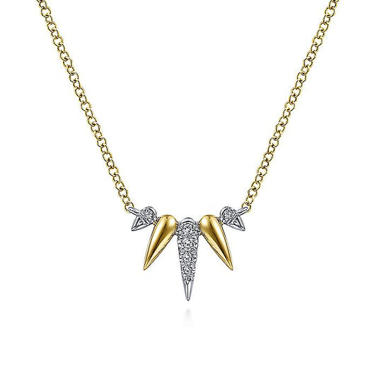 Gabriel & Co Yellow And White Gold Diamond Pave Spike Fan Necklace