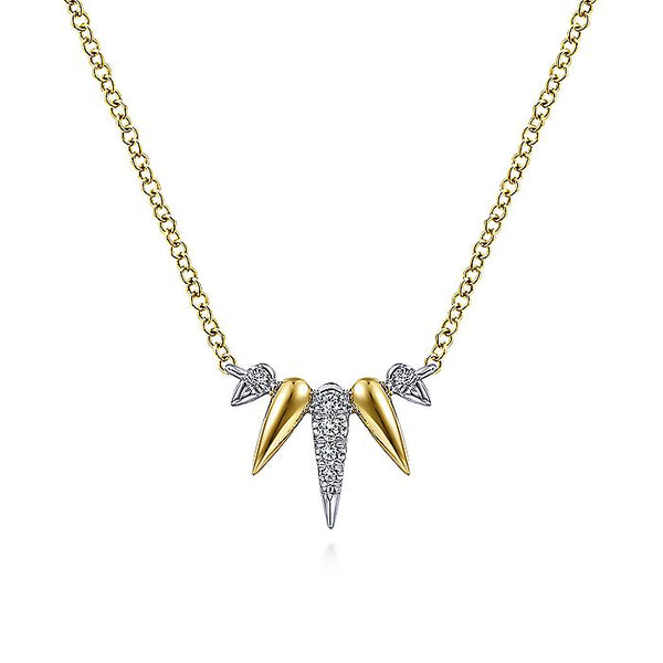 Gabriel & Co Yellow And White Gold Diamond Pave Spike Fan Necklace