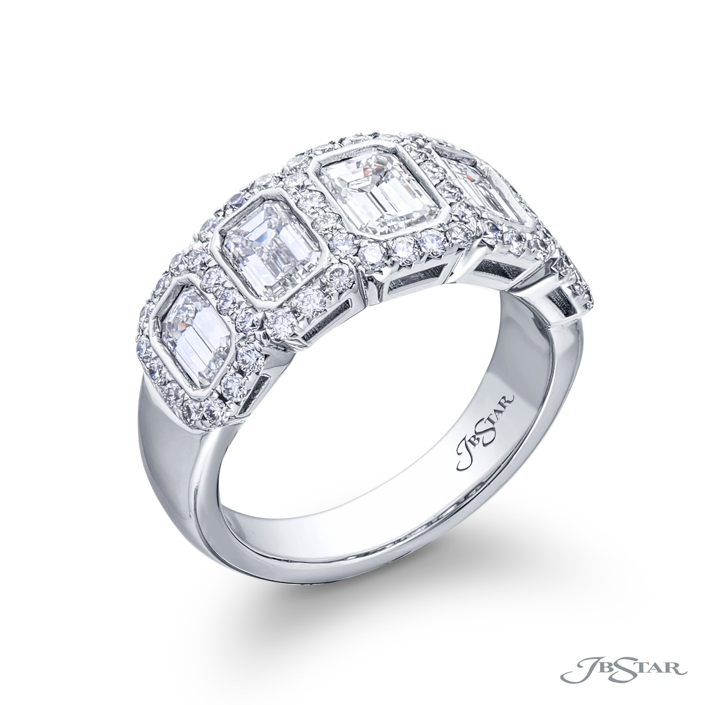 JB Star Platinum Diamond Emerald-Cut Micro Pave Wedding Band
