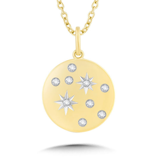 Yellow Gold Scattered Flush Set Diamond Round Disc Pendant - Diamond Pendants