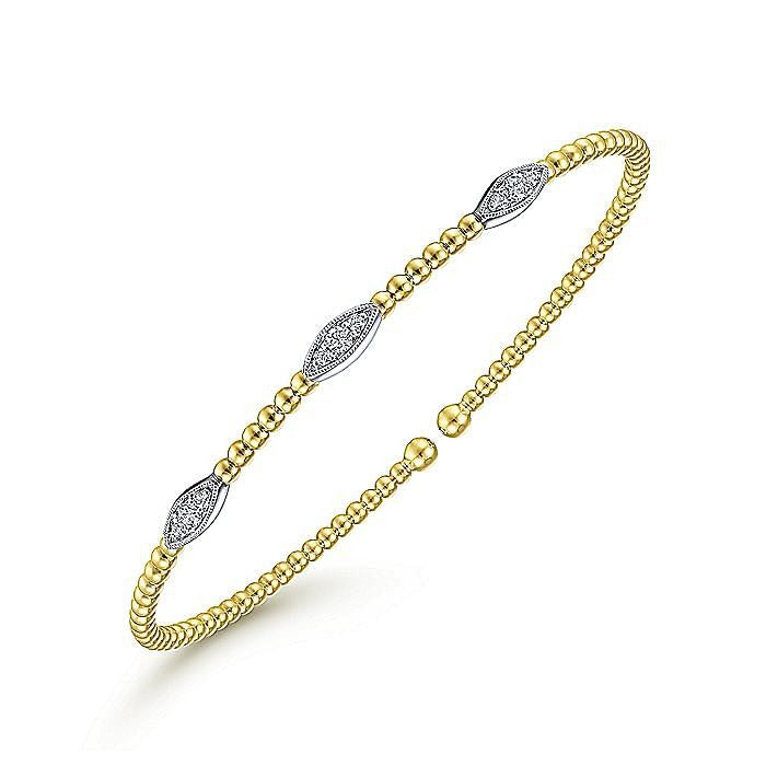 Gabriel & Co. Yellow and White Gold Bujukan Diamond Marquise Stations Bujukan Bangle Bracelet - Diamond Bracelets