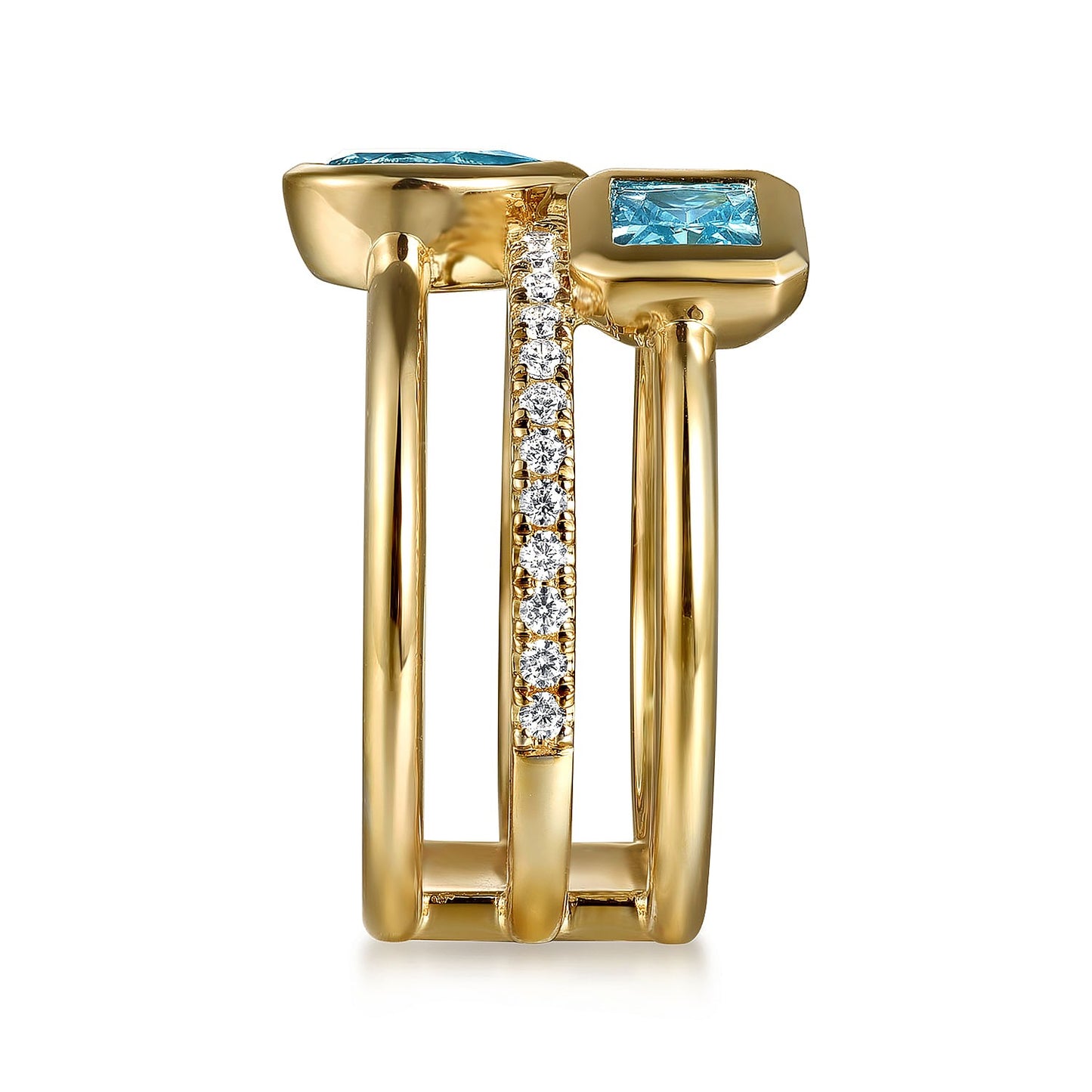Gabriel & Co. Yellow Gold Blue Topaz and Diamond Ring - Colored Stone Rings - Women's