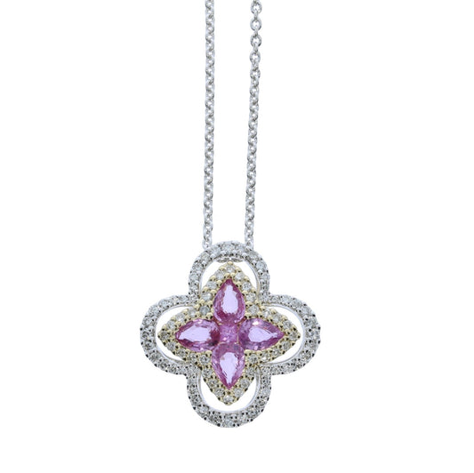 White and Yellow Gold Pink Sapphire and Diamond Necklace