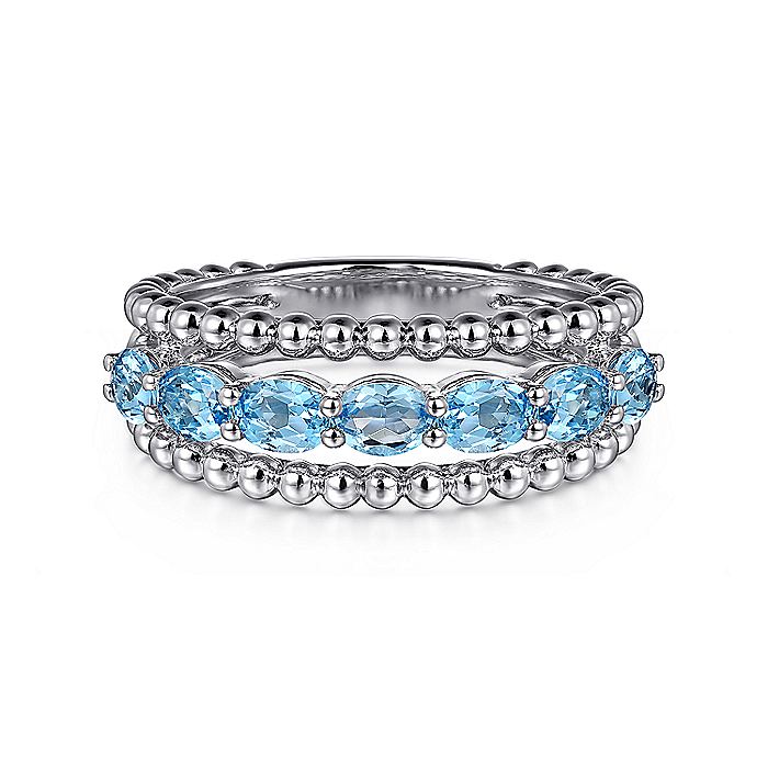 Gabriel & Co. Sterling Silver Bujukan Lady's Ring with Swiss Blue Topaz