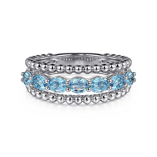 Gabriel & Co. Sterling Silver Bujukan Lady's Ring with Swiss Blue Topaz - Colored Stone Rings - Women's