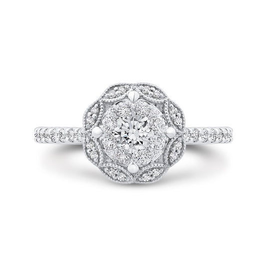 Luminous White Gold Round Floral Halo Engagement Ring