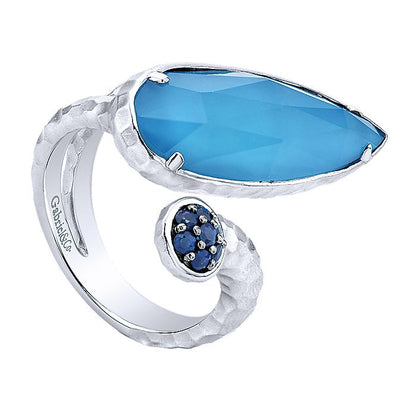 Gabriel & Co Silver Hammered Turquoise Doublet And Blue Sapphire Ring
