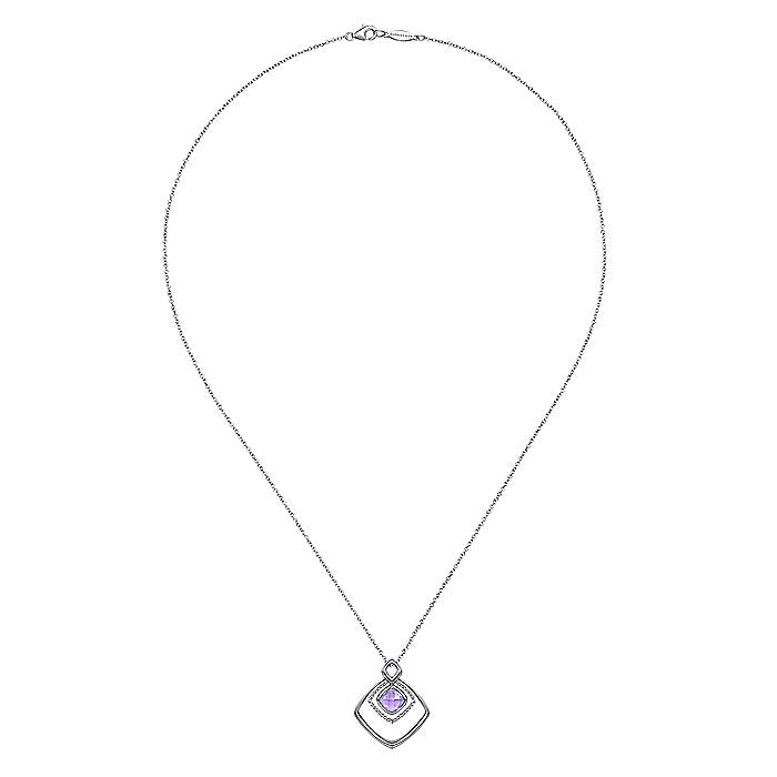 Gabriel & Co Sterling Silver Layered Squares Necklace with Pink Amethyst Drop