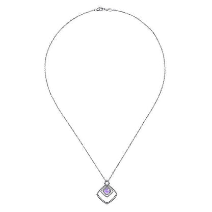 Gabriel & Co Sterling Silver Layered Squares Necklace with Pink Amethyst Drop