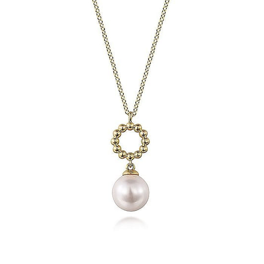 Gabriel & Co. Yellow Gold Fresh Water Pearl Bujukan Drop 17.5 Inch Necklace