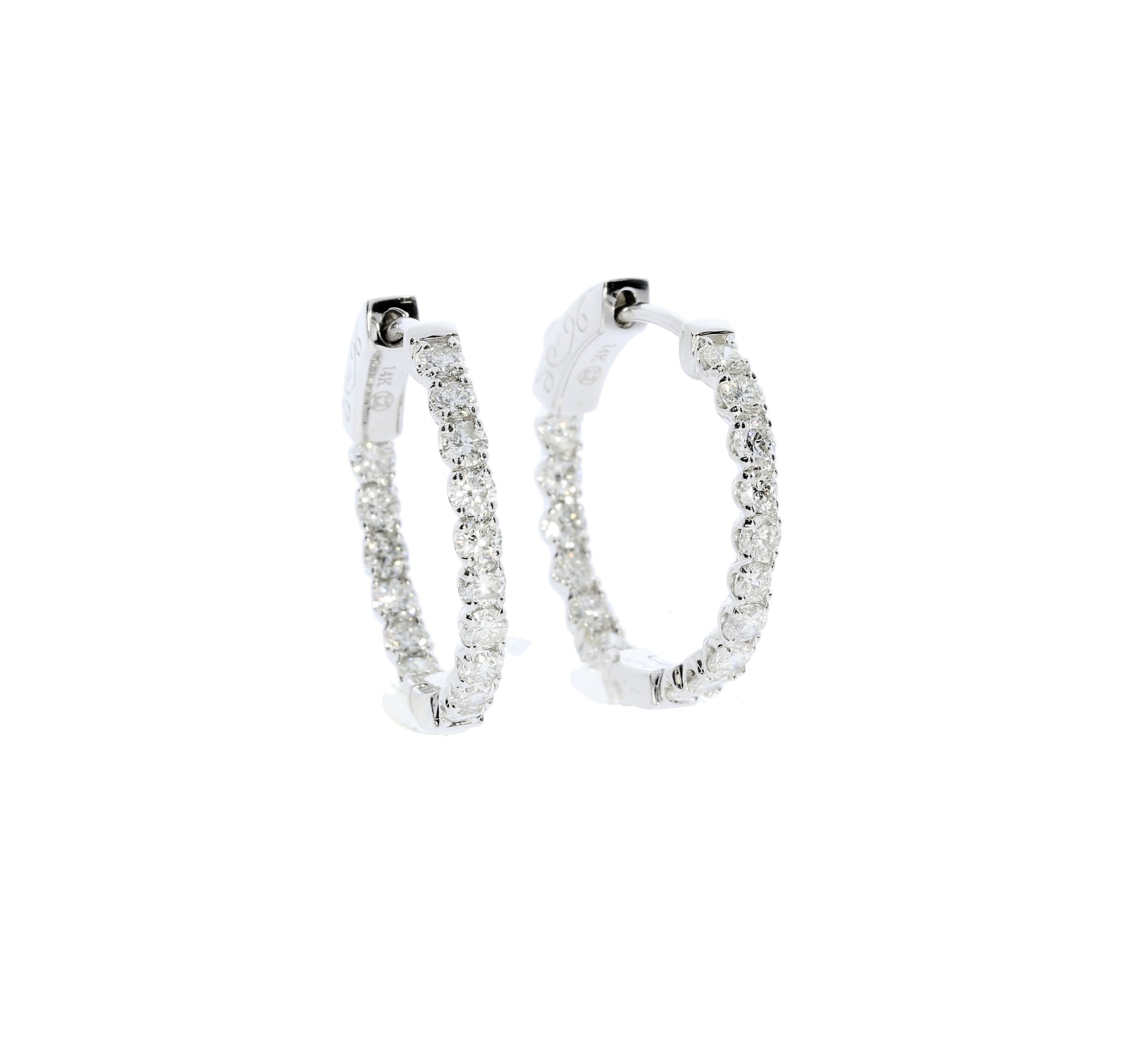 Ladies White Gold 1.50 Carat Total Weight Diamond Hoop Earrings - Diamond Earrings