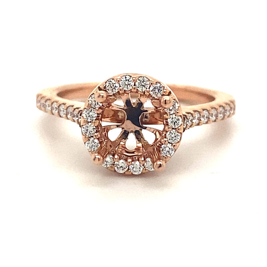 Gabriel & Co Rose Gold Round Halo Semi-Mount Engagement Ring - Diamond Semi-Mount Rings