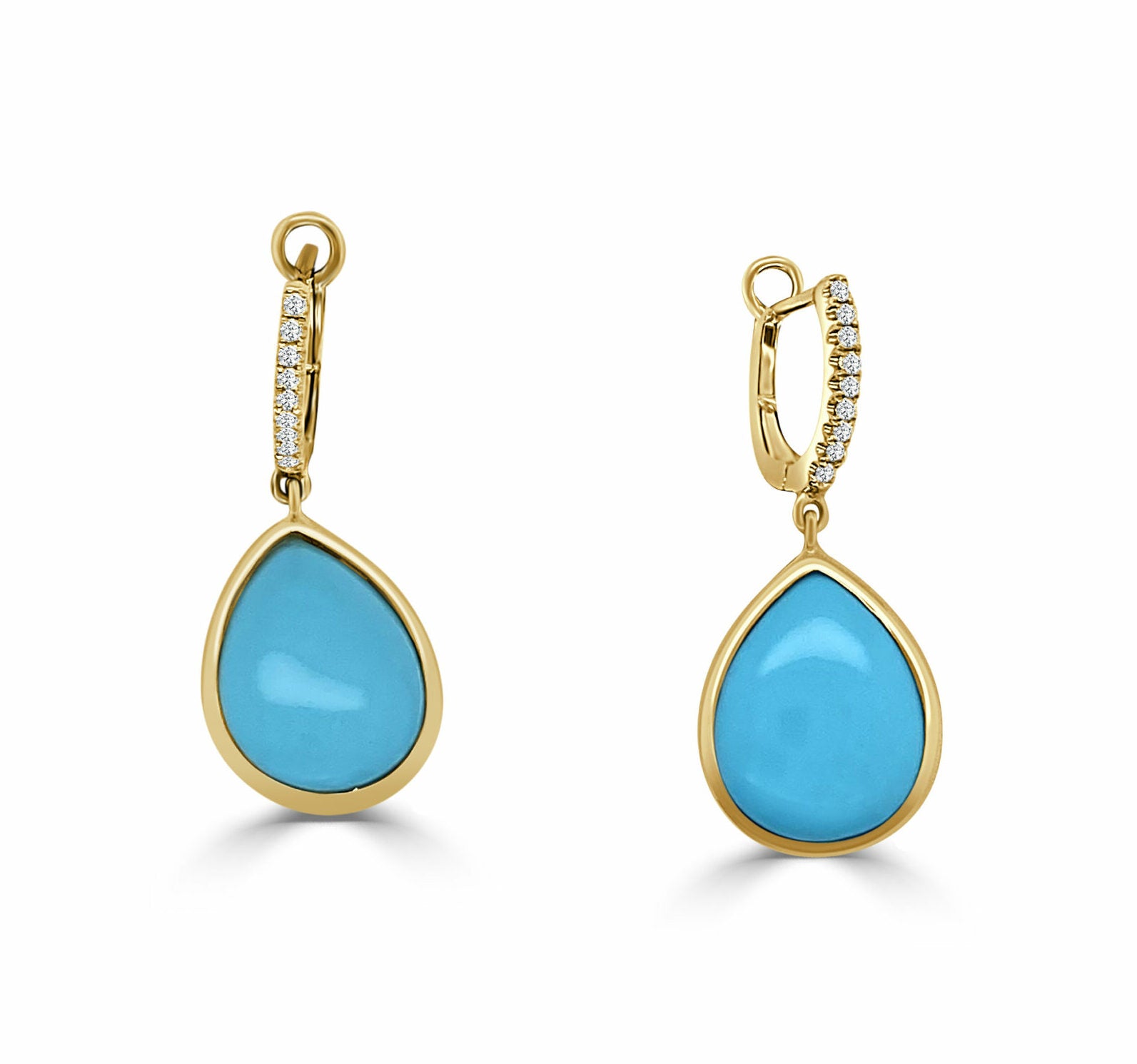 Frederic Sage Yellow Gold Luna Turquoise & Diamond Earrings - Colored Stone Earrings