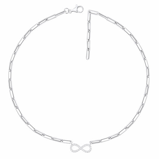 Luvente 14 Karat White Gold Diamond Infinity Paperclip Chain Necklace - Diamond Pendants