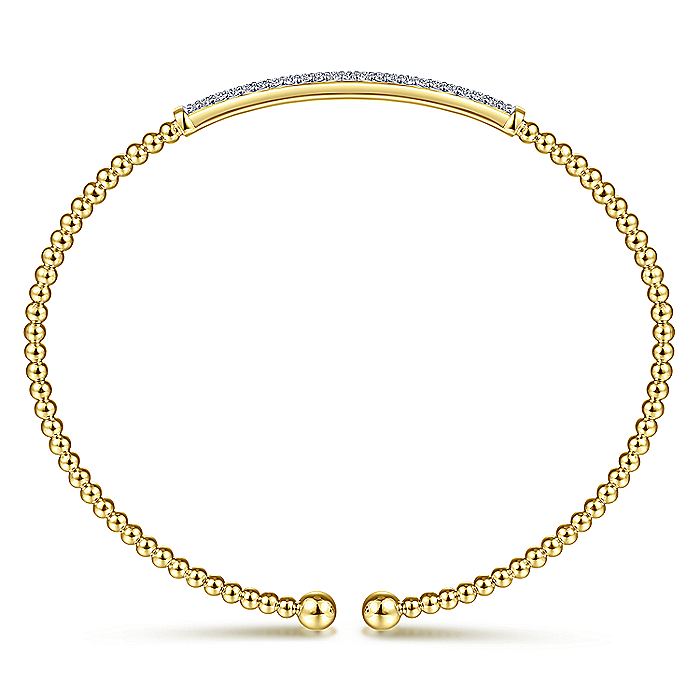 Gabriel & Co Yellow Gold Bujukan Split Cuff Bracelet with Diamond Pavé Bar - Diamond Bracelets