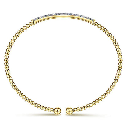 Gabriel & Co Yellow Gold Bujukan Split Cuff Bracelet with Diamond Pavé Bar - Diamond Bracelets