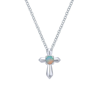Gabriel & Co Sterling Silver Round Opal Cross Necklace