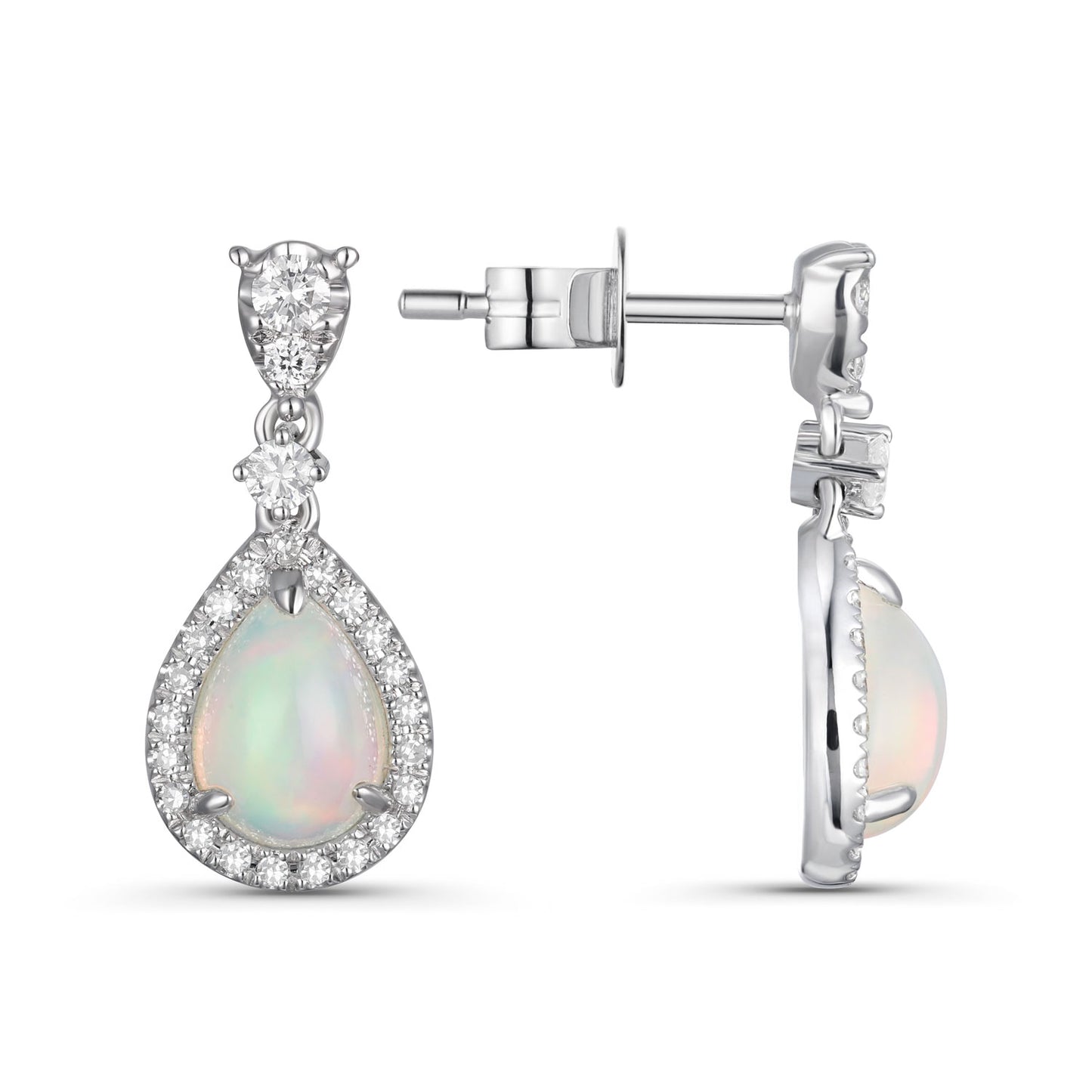 Luvente White Gold Opal & Diamond Drop Earrings