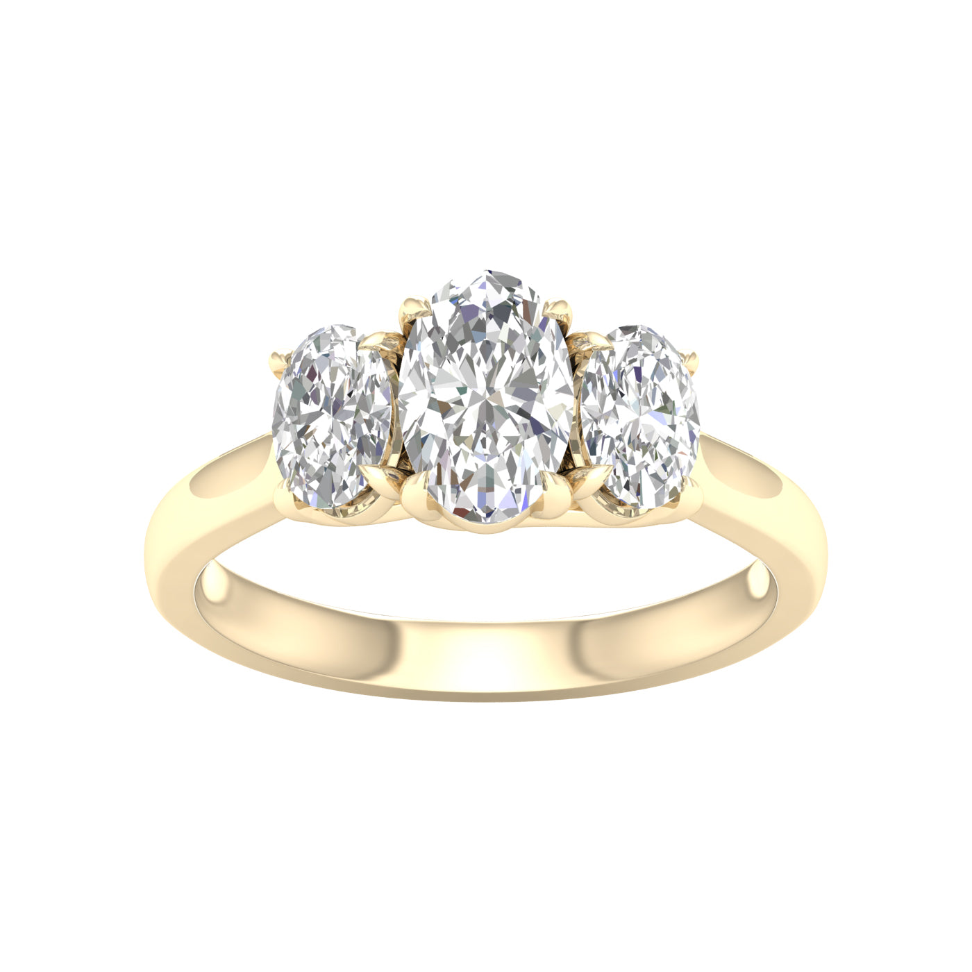 Yellow Gold Three Stone Oval Laboratory Grown Diamond Engagement Ring