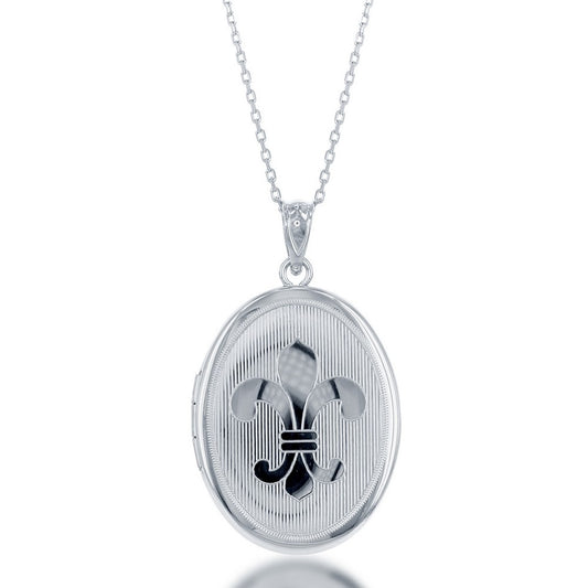 Sterling Silver Fluer De LIs Oval Locket