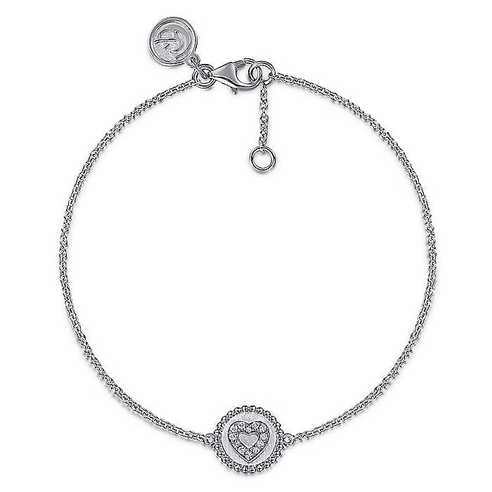 Gabriel & Co. Sterling Silver Diamond Bujukan Heart 7 Inch Bracelet - Diamond Bracelets