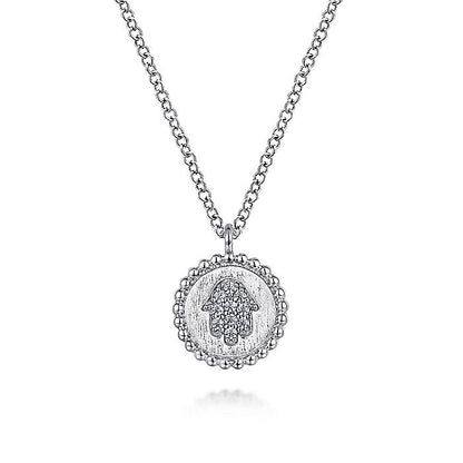Gabriel & Co. Sterling Silver Round Bujukan Diamond Hamsa 17.5 Inch Necklace