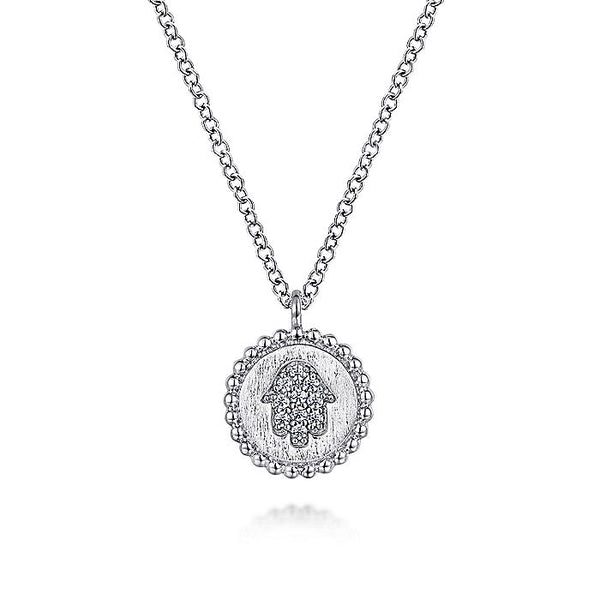 Gabriel & Co. Sterling Silver Round Bujukan Diamond Hamsa 17.5 Inch Necklace