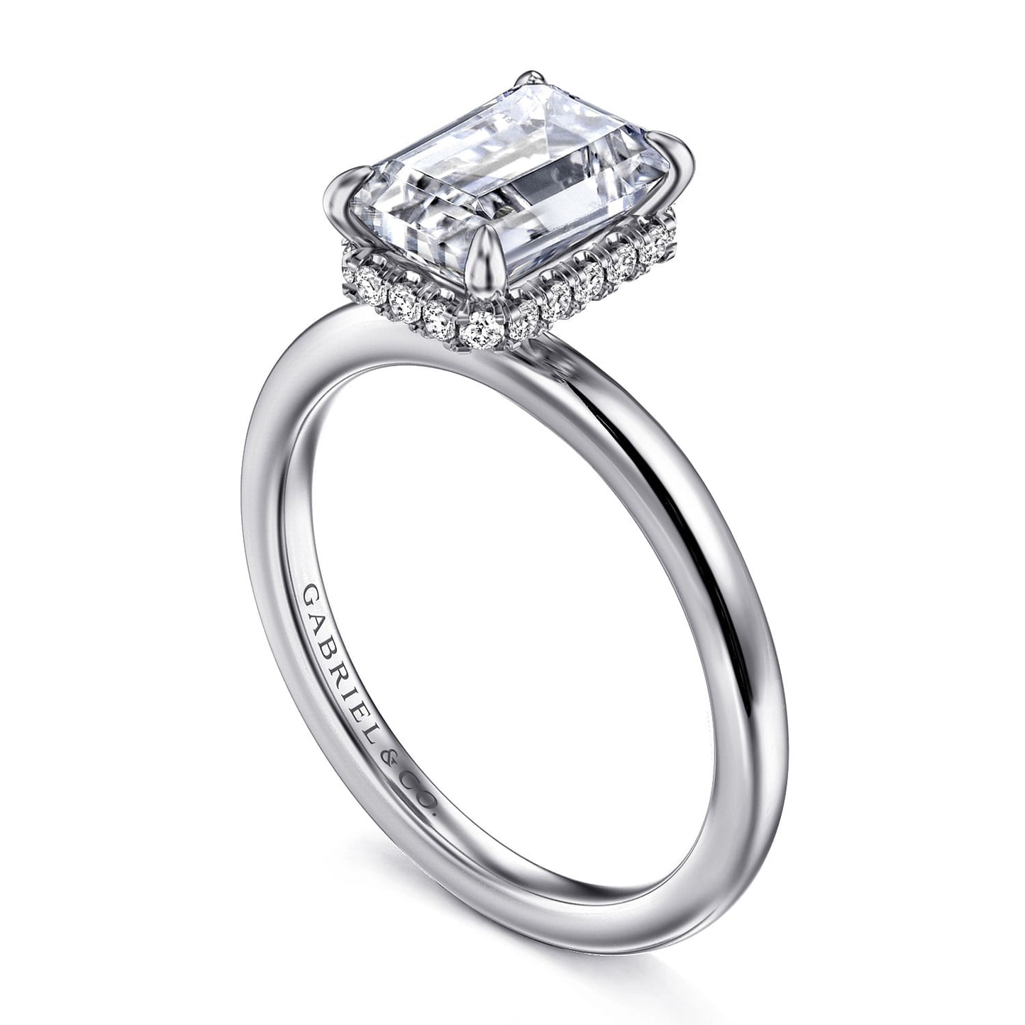Gabriel & Co. 14 Karat White Gold Emerald Cut Hidden Halo Semi-Mount