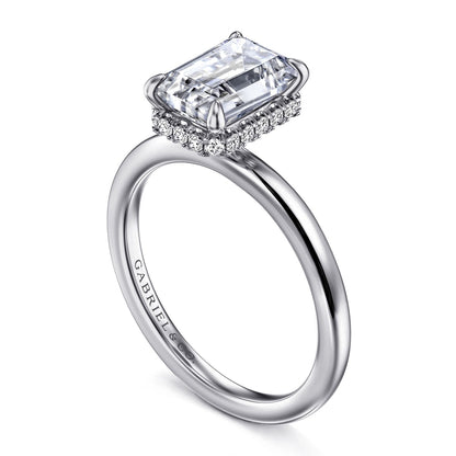 Gabriel & Co. 14 Karat White Gold Emerald Cut Hidden Halo Semi-Mount